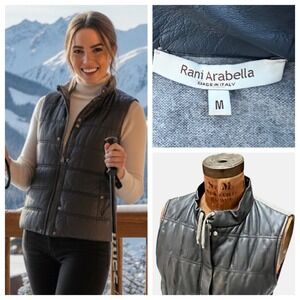 Rani‎ Arabella Italy Leather Cashmere Quilted Vest Gray Quiet Luxury Old Money M